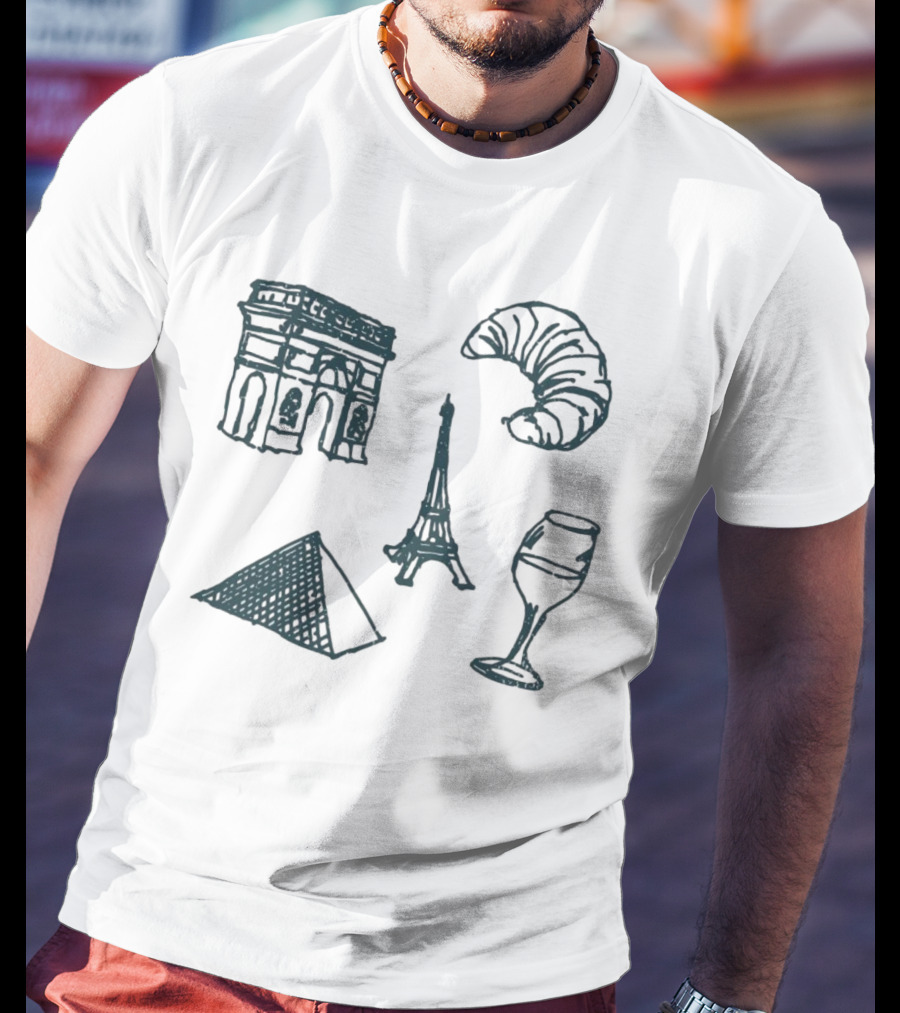 Arc De Triomphe Eiffel Tower Croissant Wine Pyramid Symbols Not In Paris 5 T-Shirt