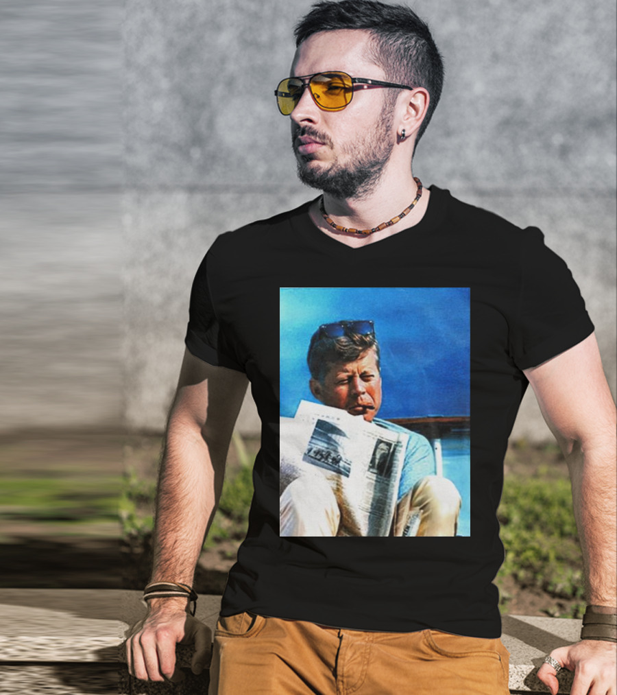 JFK Reading Newspaper On Summer Day T-Shirt