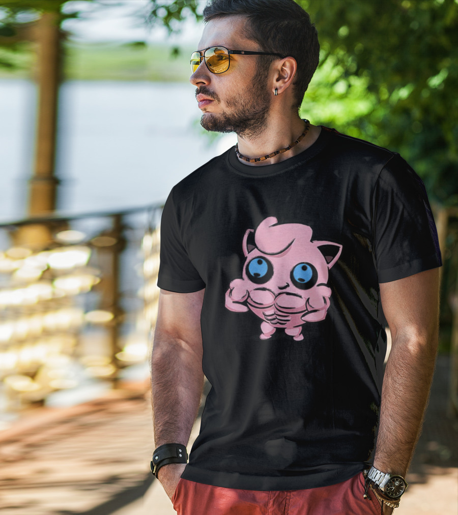 Jigglybuff Muscle Buff Pink Character With Blue Eyes T-Shirt