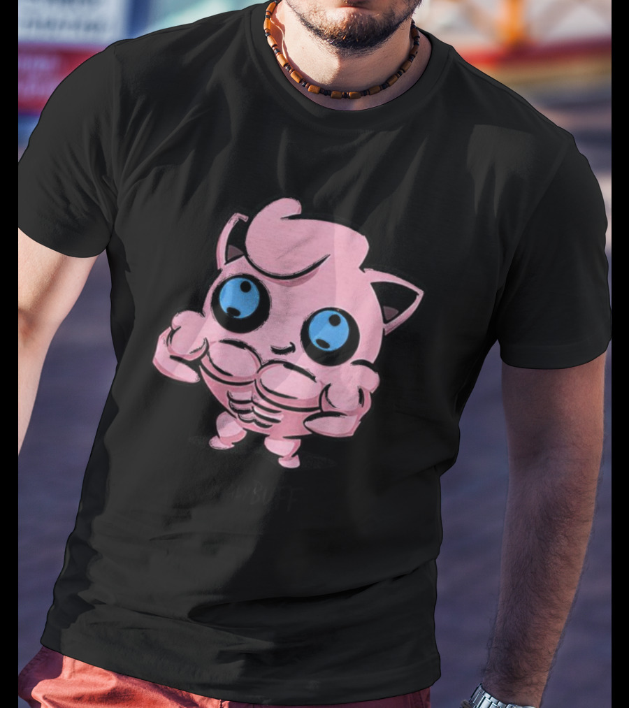 Jigglybuff Muscle Buff Pink Character With Blue Eyes T-Shirt