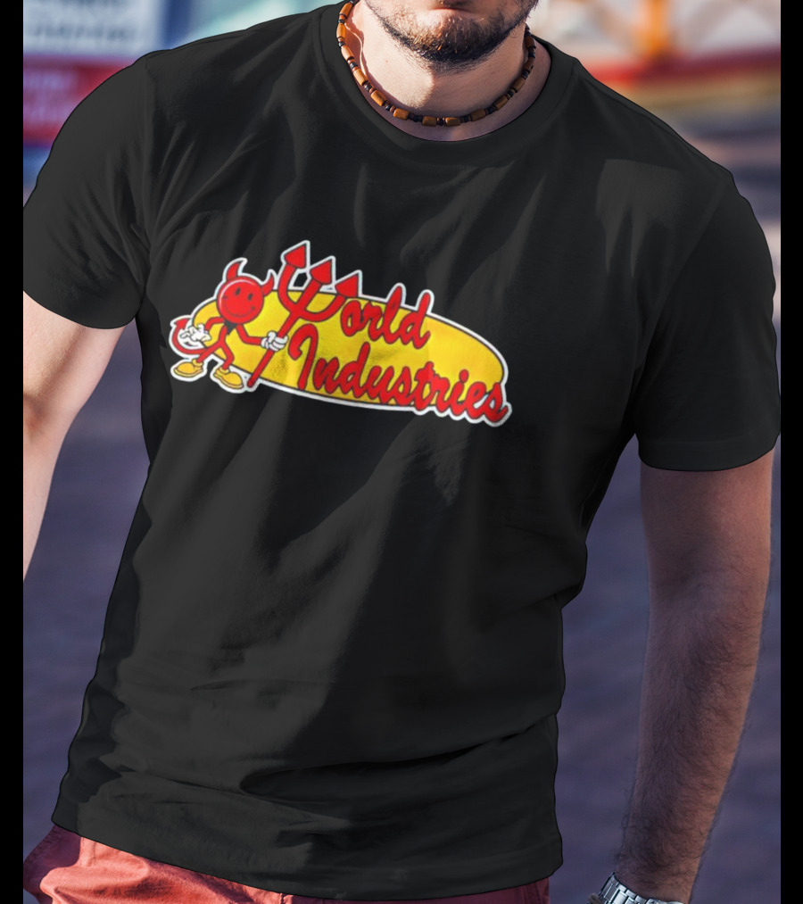 World Industries Logo With Smiling Devil Character T-Shirt