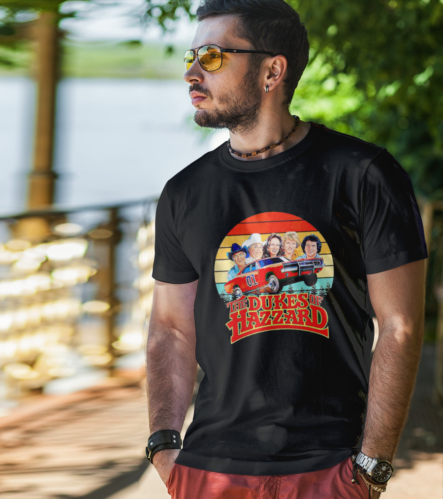Vintage The Dukes Of Hazzard Characters With Dodge Charger 01 Retro Sunset T-Shirt