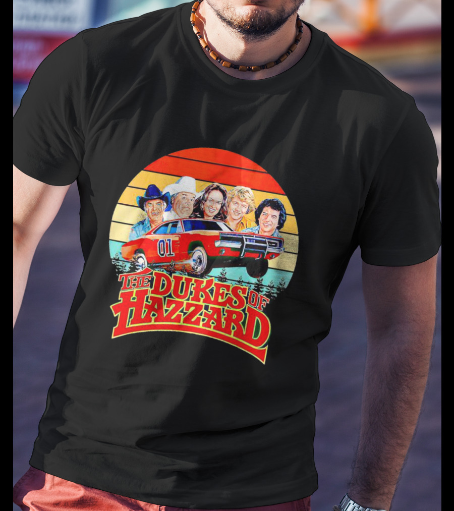 Vintage The Dukes Of Hazzard Characters With Dodge Charger 01 Retro Sunset T-Shirt