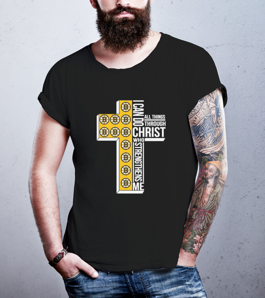 Boston Bruins I Can Do All Things Through Christ Who Strengthens Me Cross T-Shirt