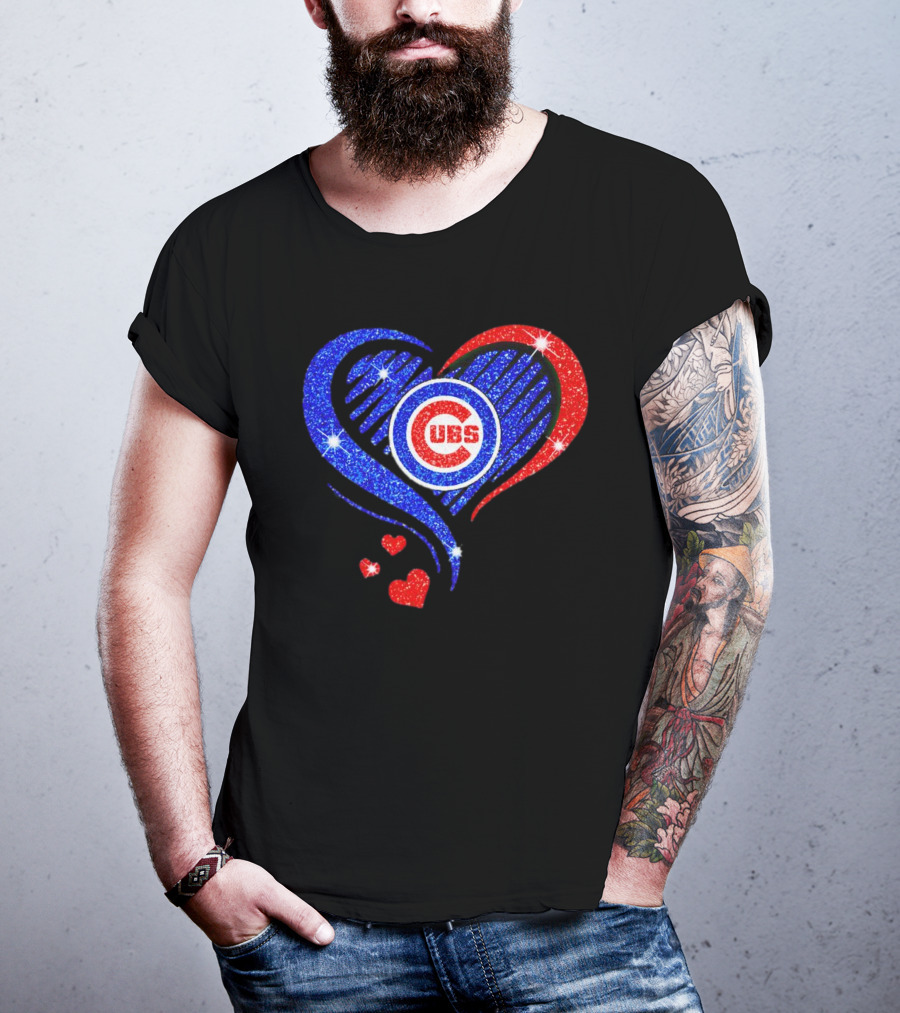 Chicago Cubs Glitter Heart Logo With Red And Blue Diamond T-Shirt
