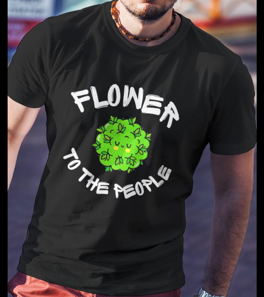 FLOWER TO THE PEOPLE Cute Green Plant With Smiling Face And Leafy Hair T-Shirt
