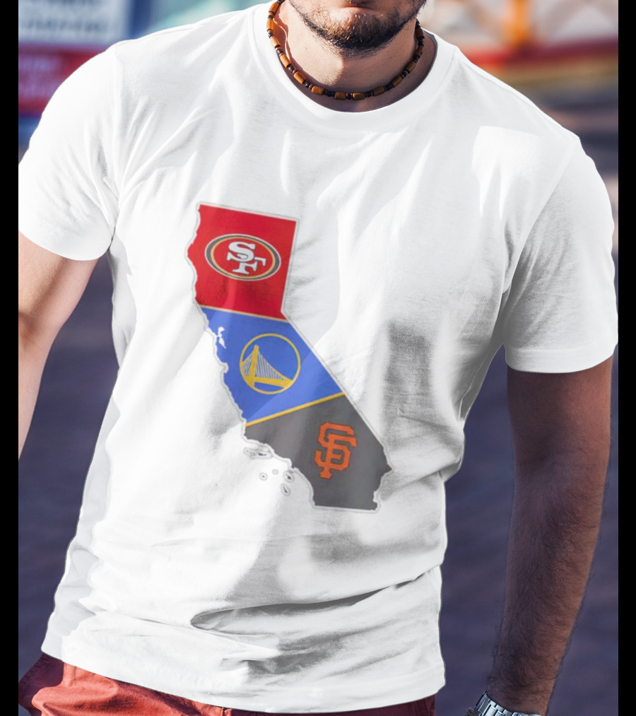 San Francisco 49ers Warriors Giants California Map T-Shirt
