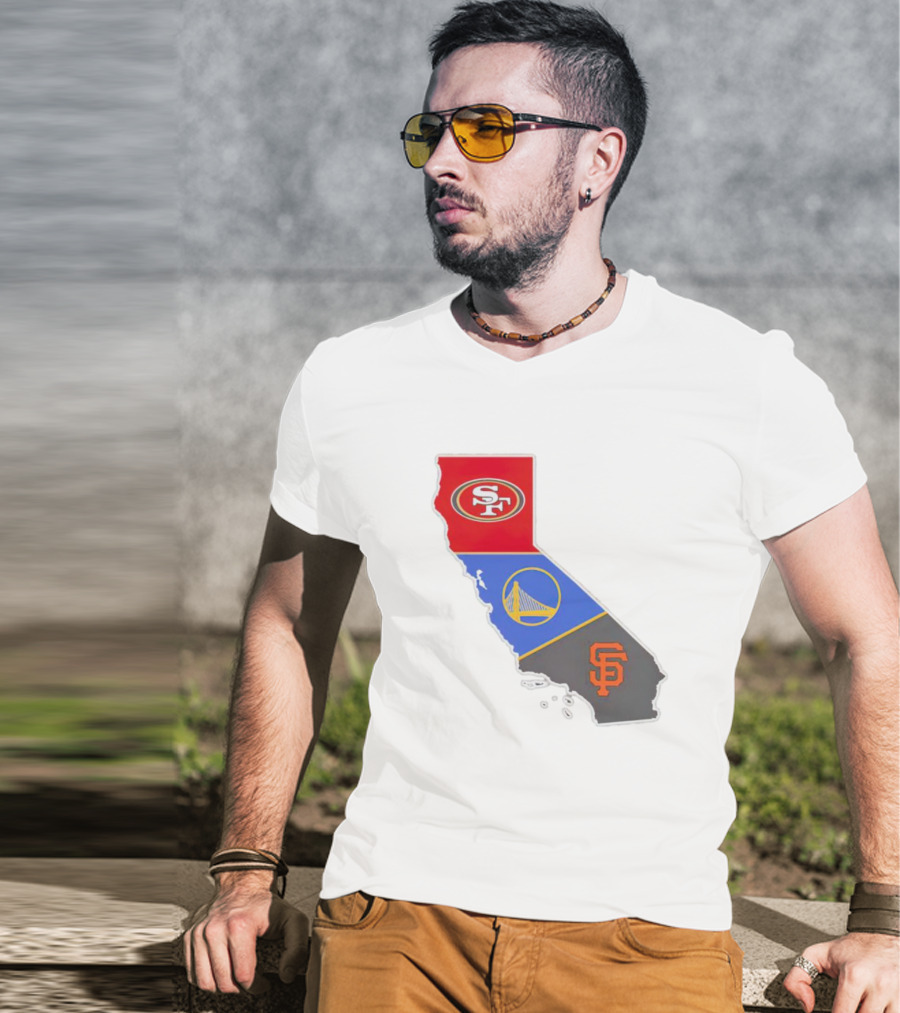 San Francisco 49ers Warriors Giants California Map T-Shirt