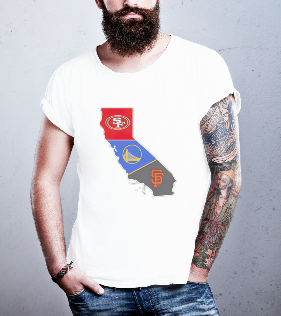 San Francisco 49ers Warriors Giants California Map T-Shirt