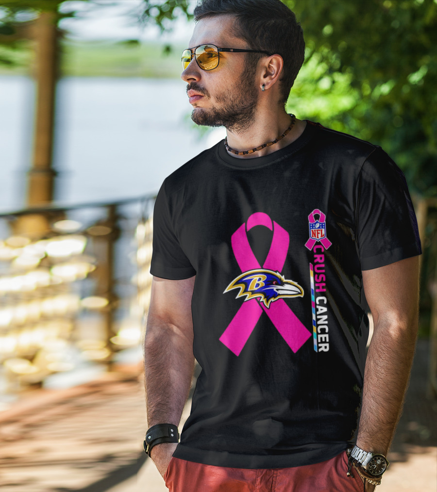Baltimore Ravens NFL Crush Cancer Pink Ribbon T-Shirt