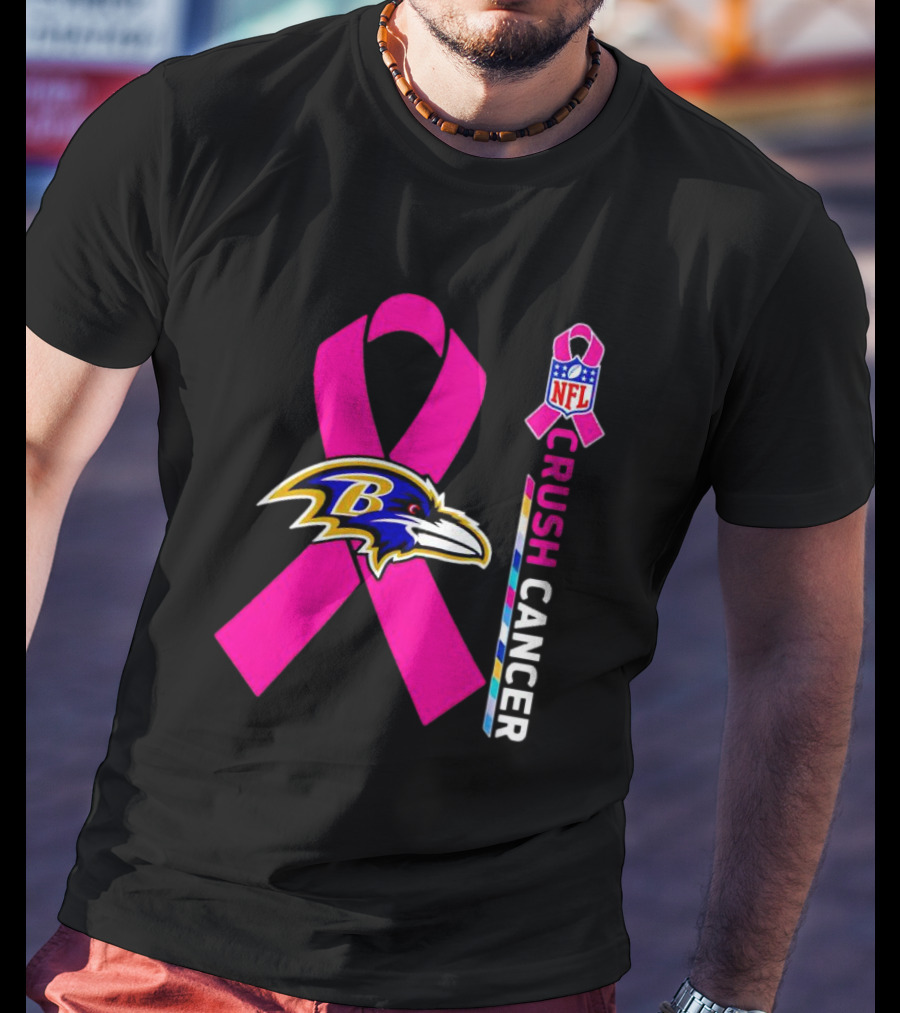 Baltimore Ravens NFL Crush Cancer Pink Ribbon T-Shirt