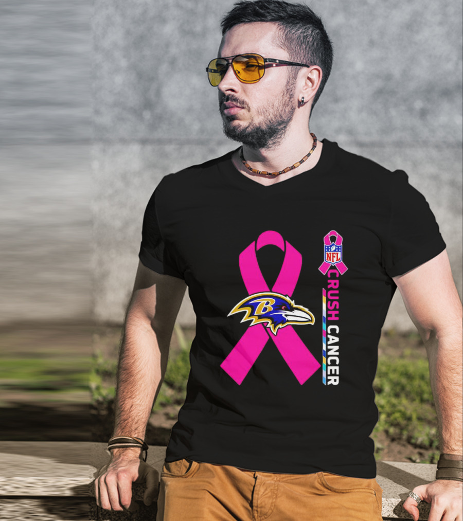 Baltimore Ravens NFL Crush Cancer Pink Ribbon T-Shirt