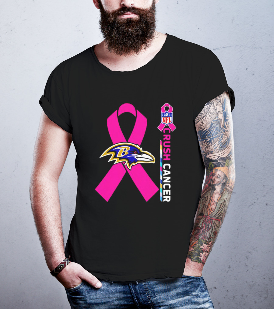 Baltimore Ravens NFL Crush Cancer Pink Ribbon T-Shirt