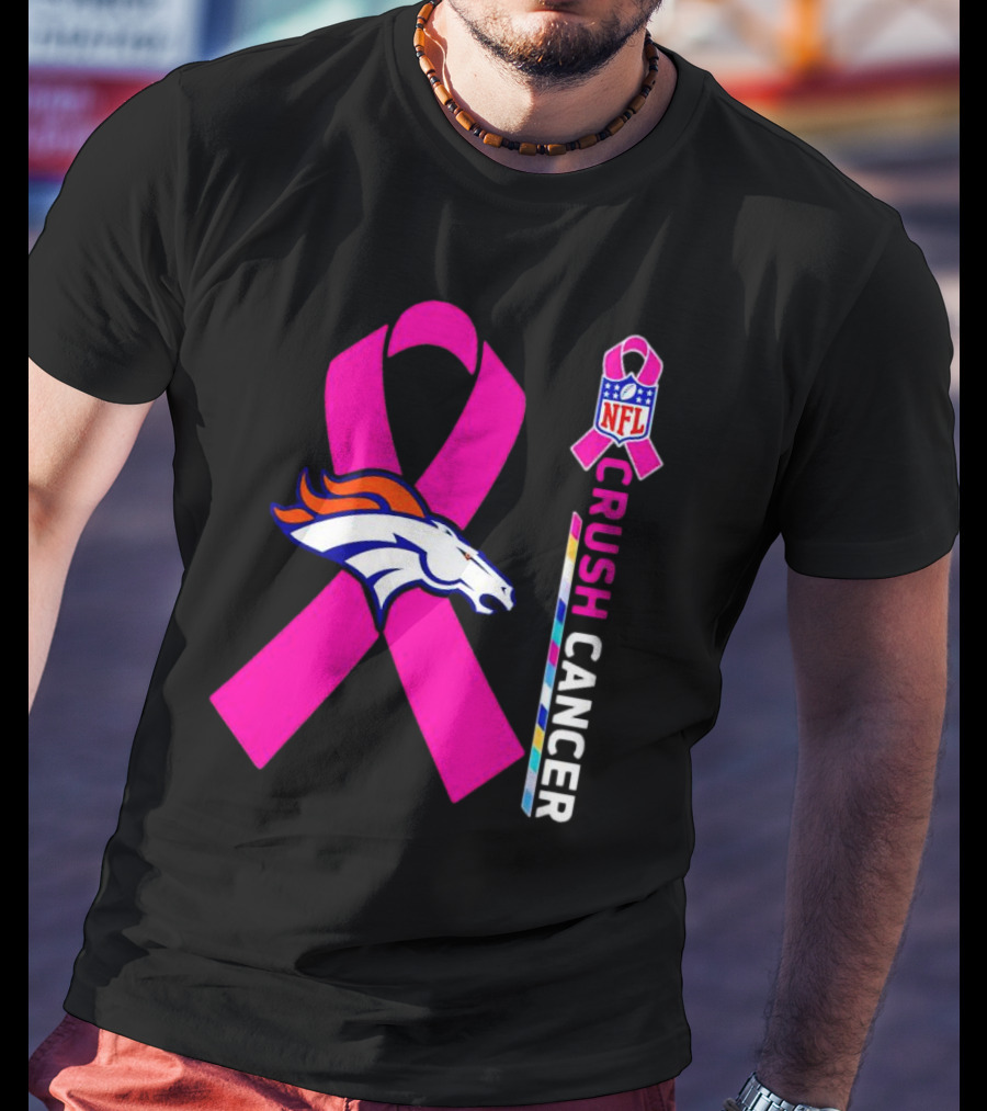 Denver Broncos NFL Pink Ribbon Crush Cancer Campaign T-Shirt