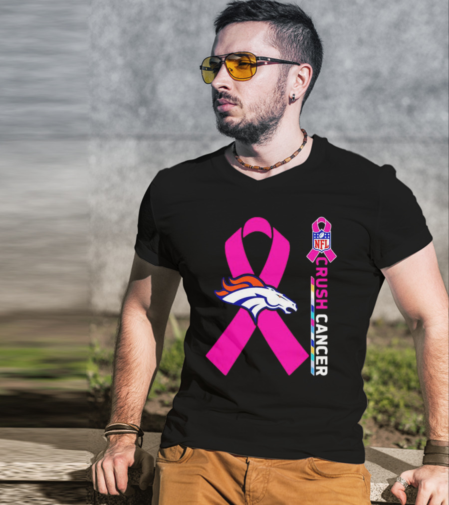 Denver Broncos NFL Pink Ribbon Crush Cancer Campaign T-Shirt