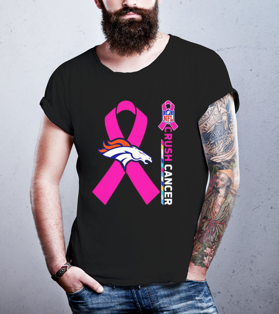 Denver Broncos NFL Pink Ribbon Crush Cancer Campaign T-Shirt