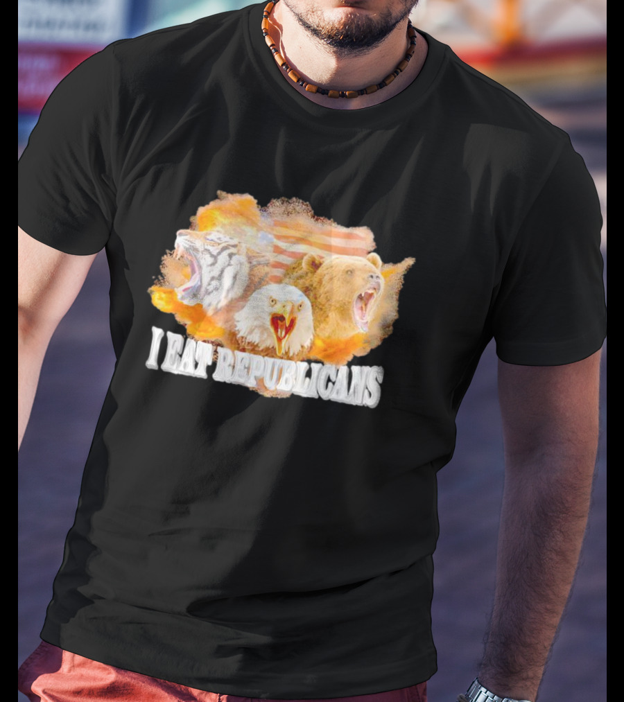 I Eat Republicans Tiger Eagle Bear American Flag T-Shirt