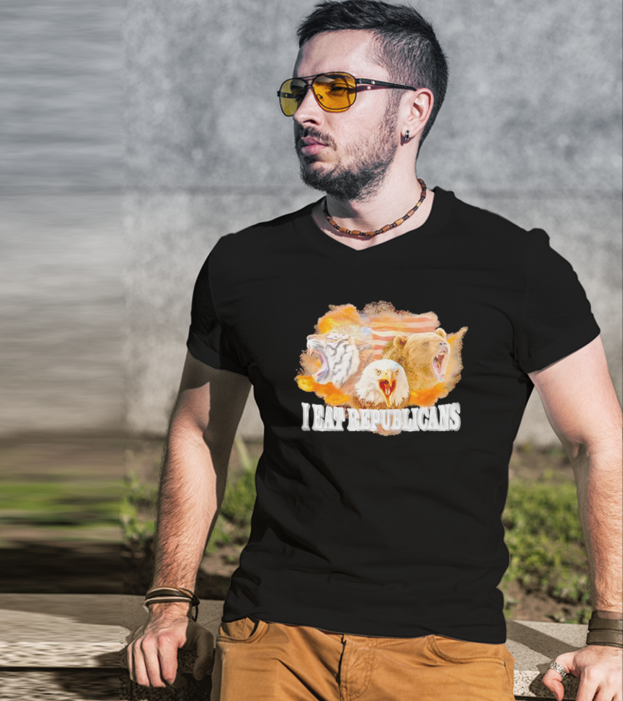 I Eat Republicans Tiger Eagle Bear American Flag T-Shirt