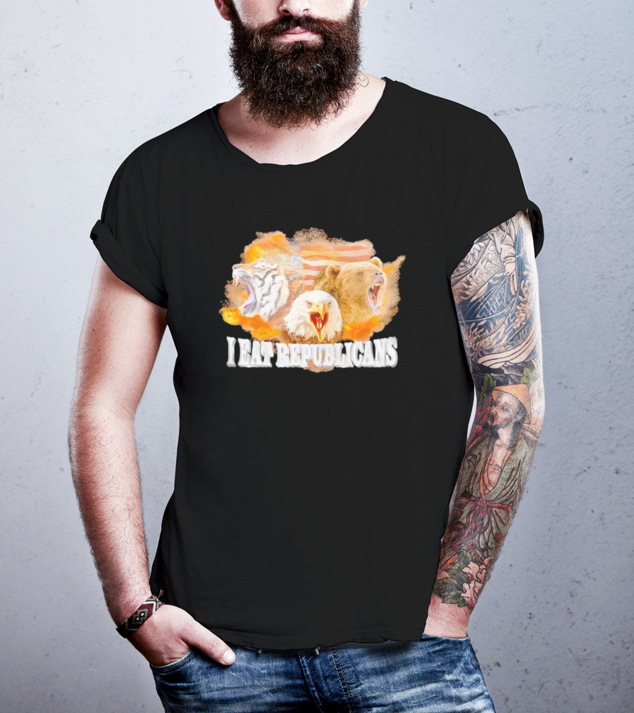 I Eat Republicans Tiger Eagle Bear American Flag T-Shirt