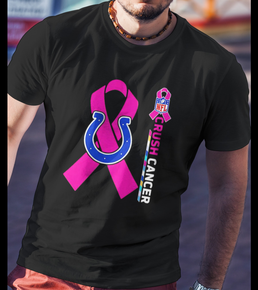 Indianapolis Colts NFL Pink Ribbon Crush Cancer T-Shirt