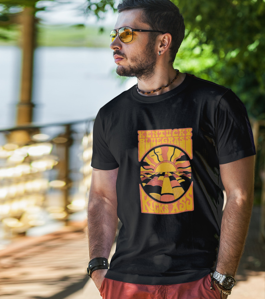 Kentucky Bluegrass Kicks Ass Retro Sunset Fields T-Shirt