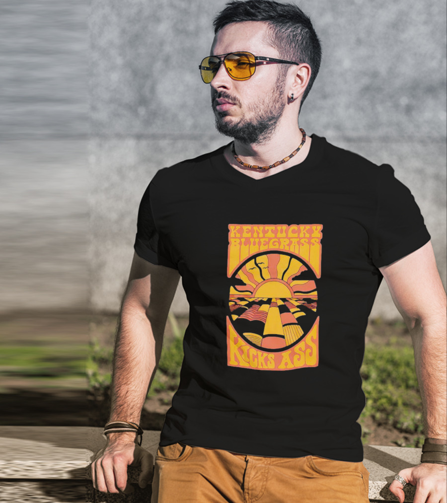 Kentucky Bluegrass Kicks Ass Retro Sunset Fields T-Shirt