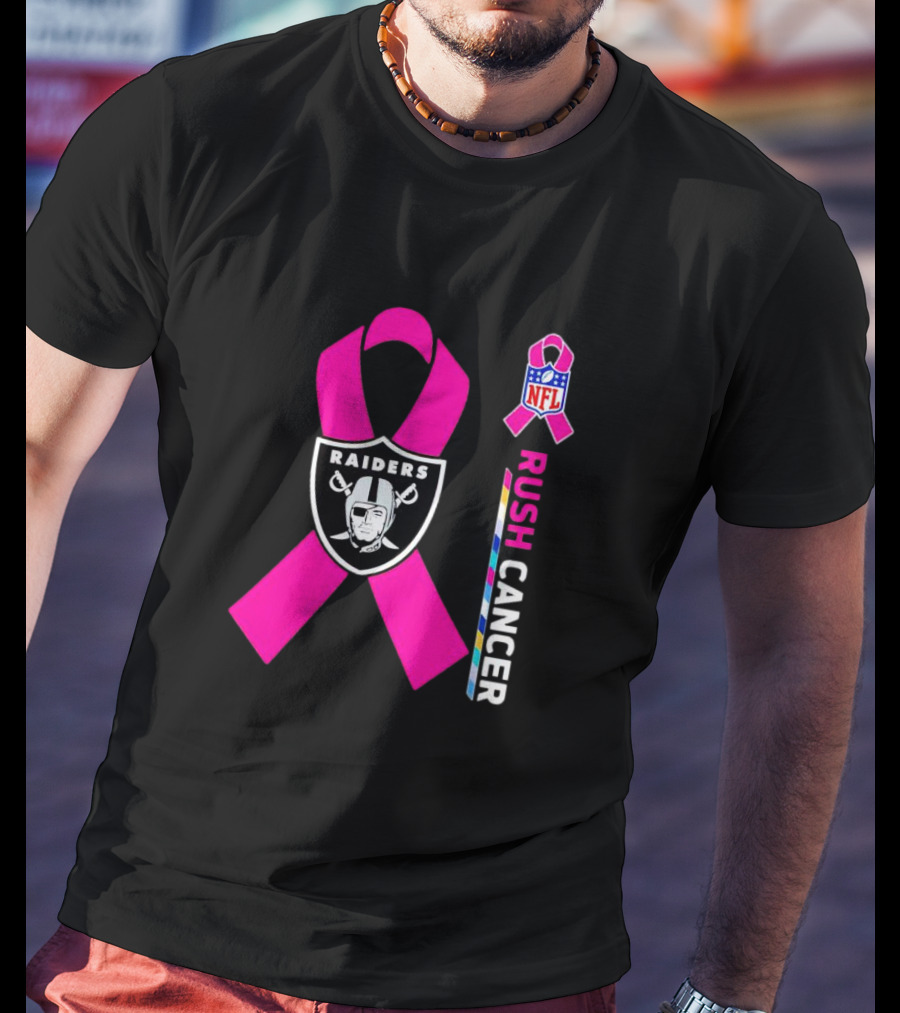 Las Vegas Raiders NFL Rush Cancer Pink Ribbon Awareness Promo T-Shirt