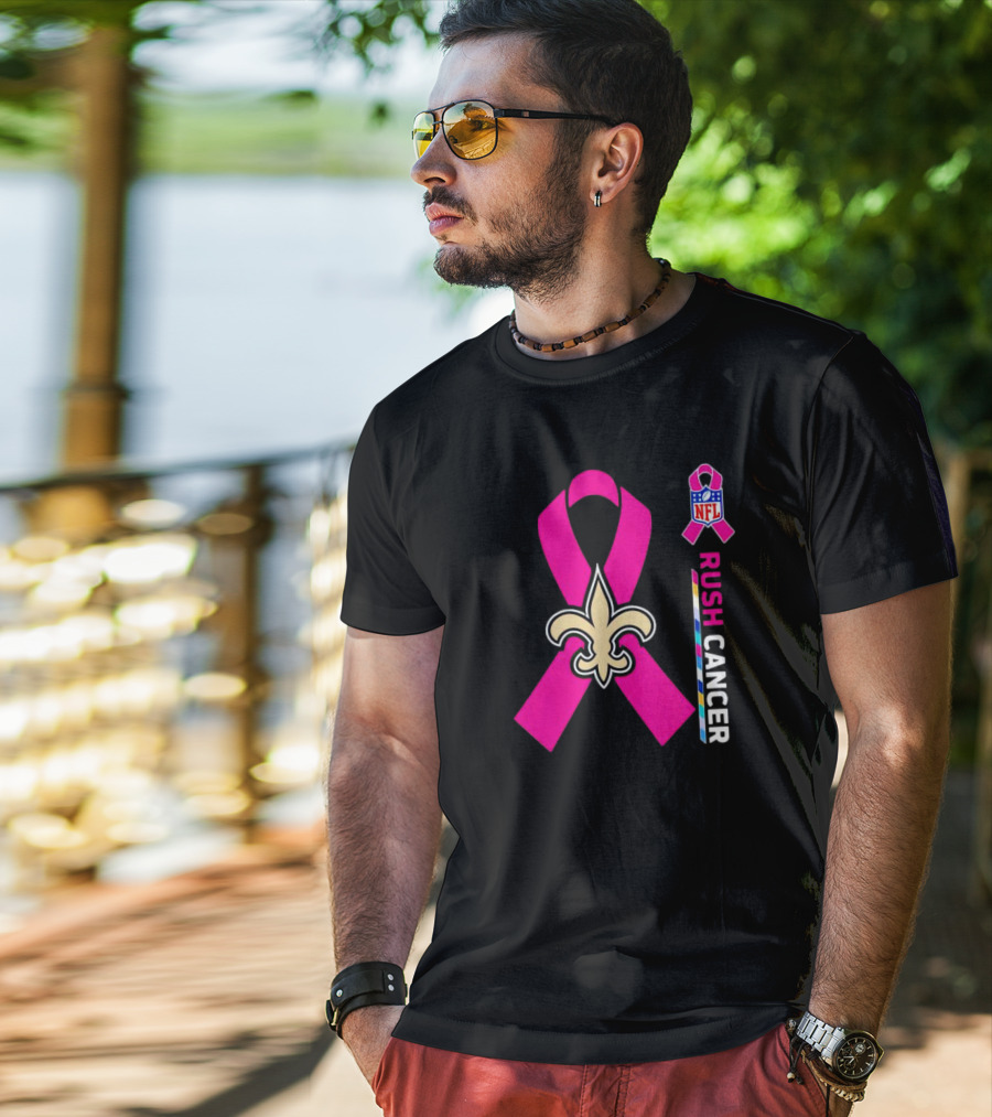 New Orleans Saints NFL Rush Cancer Awareness Pink Ribbon Fleur-de-lis T-Shirt