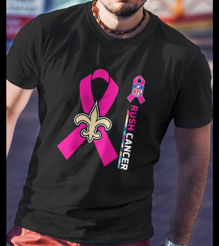 New Orleans Saints NFL Rush Cancer Awareness Pink Ribbon Fleur-de-lis T-Shirt