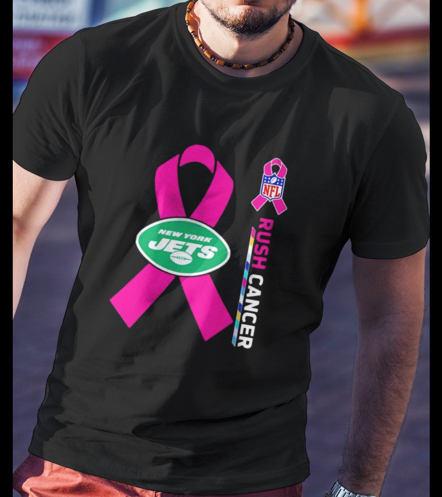 New York Jets NFL Rush Cancer Pink T-Shirt