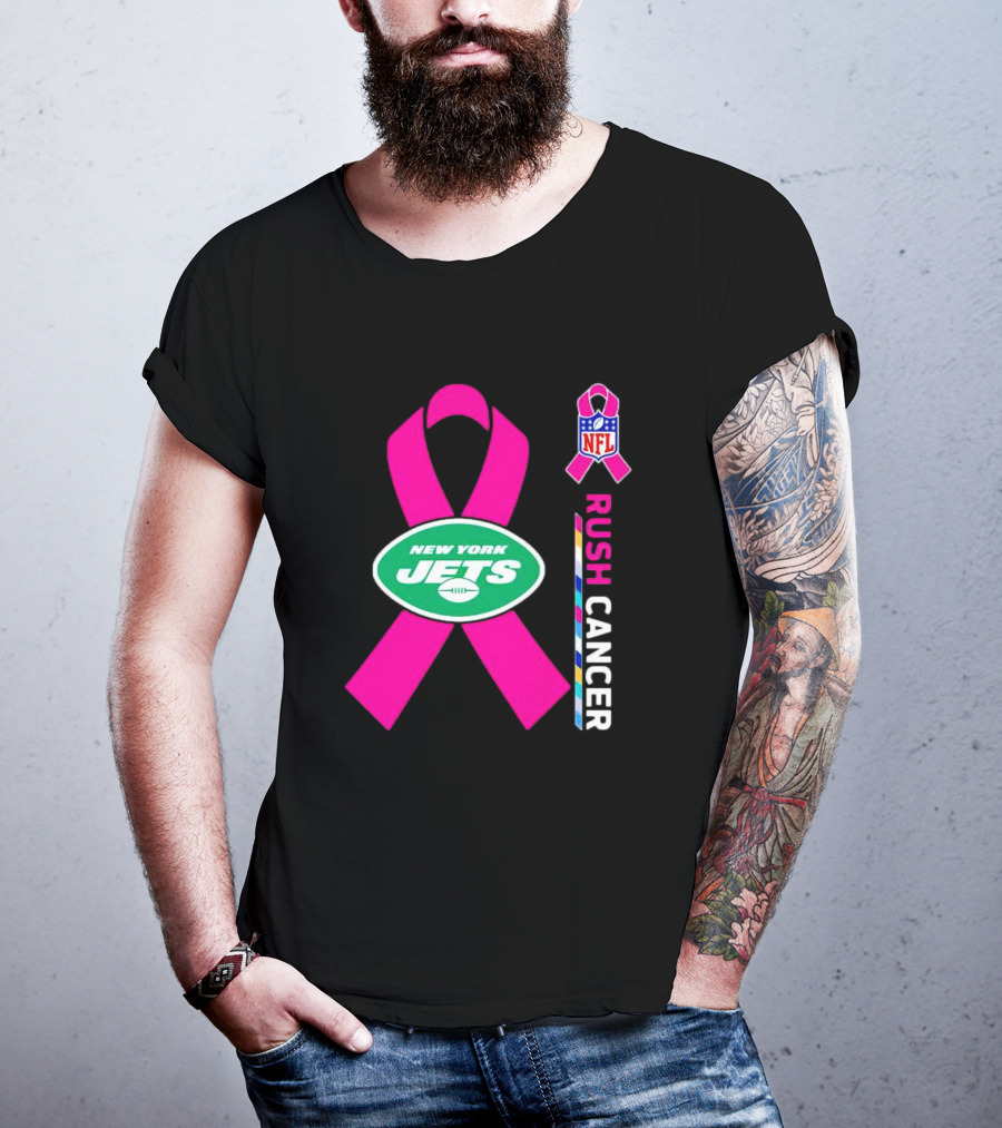 New York Jets NFL Rush Cancer Pink T-Shirt