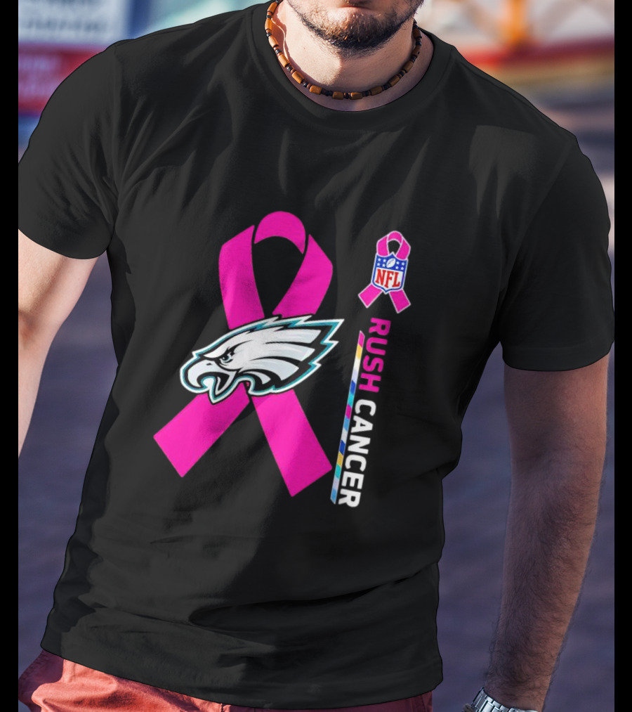 Philadelphia Eagles NFL Pink Ribbon Rush Cancer T-Shirt