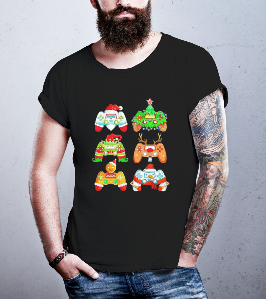 Christmas Santa Elf Snowman Reindeer Gaming Controllers Holiday T-Shirt