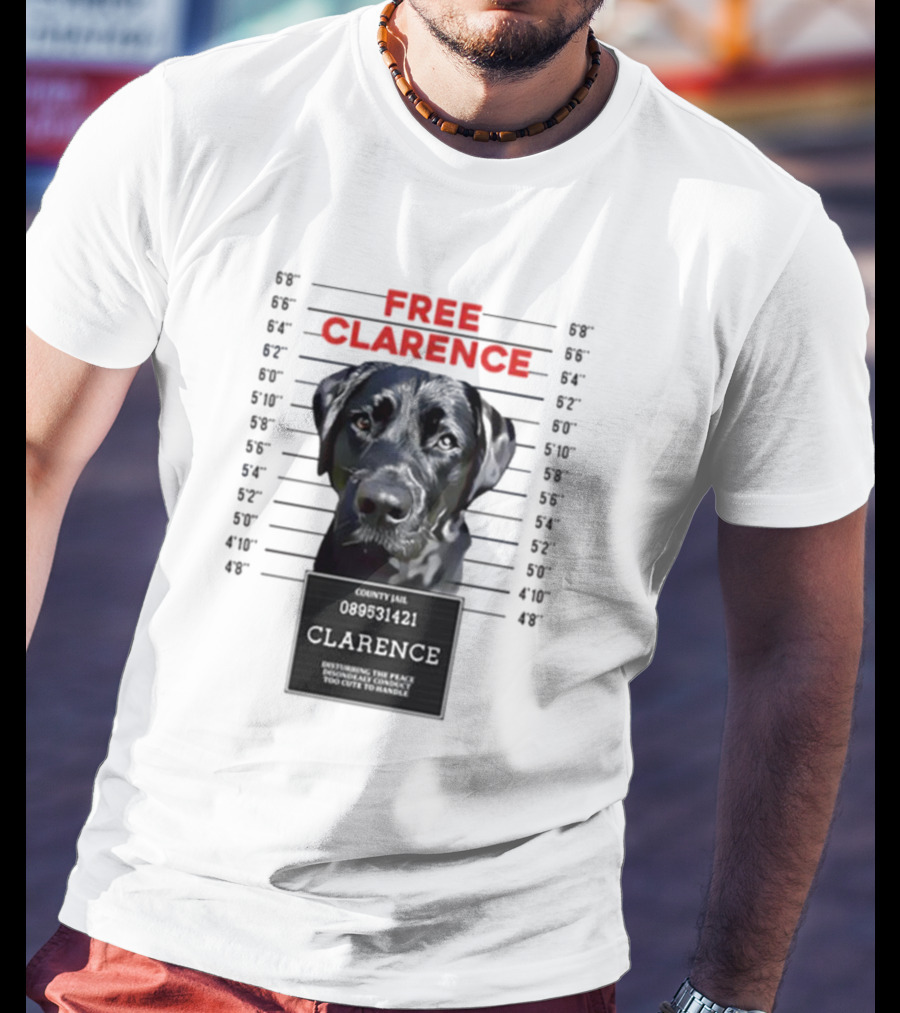 Jimmy And Clarence Free Clarence Mugshot Dog Lineup T-Shirt