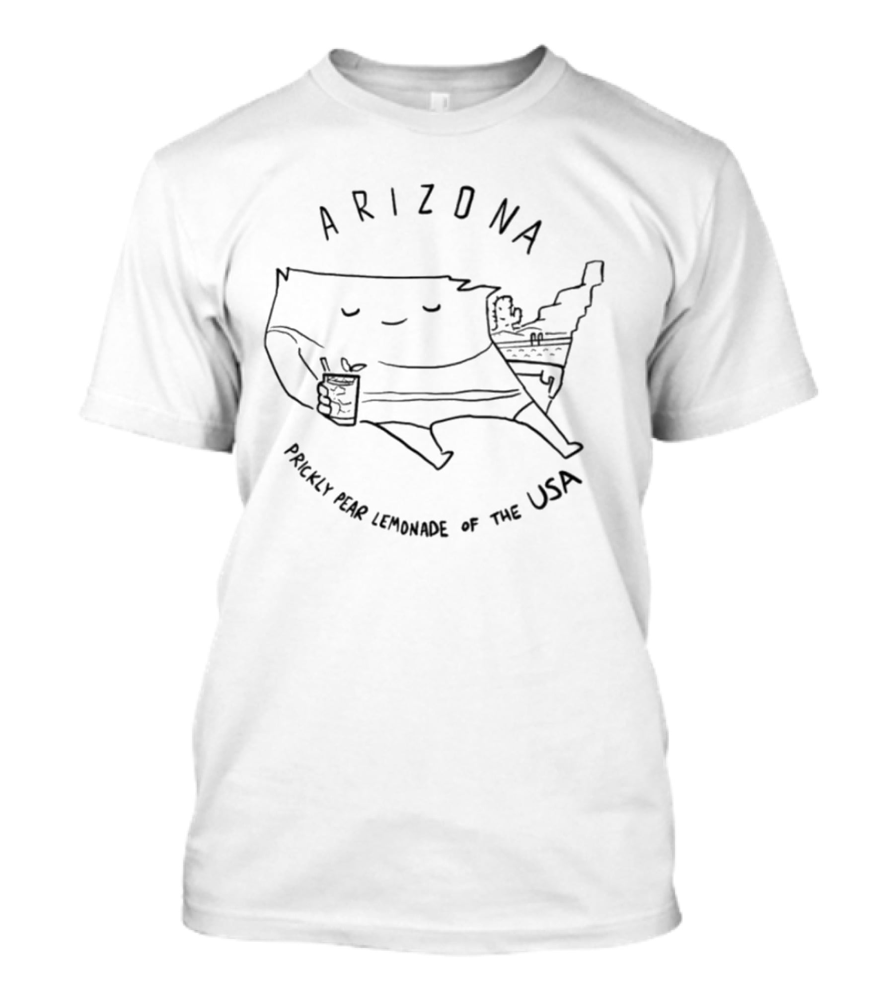 Arizona Prickly Pear Lemonade USA Map Cartoon With Drink And Cactus Scene T-Shirt
