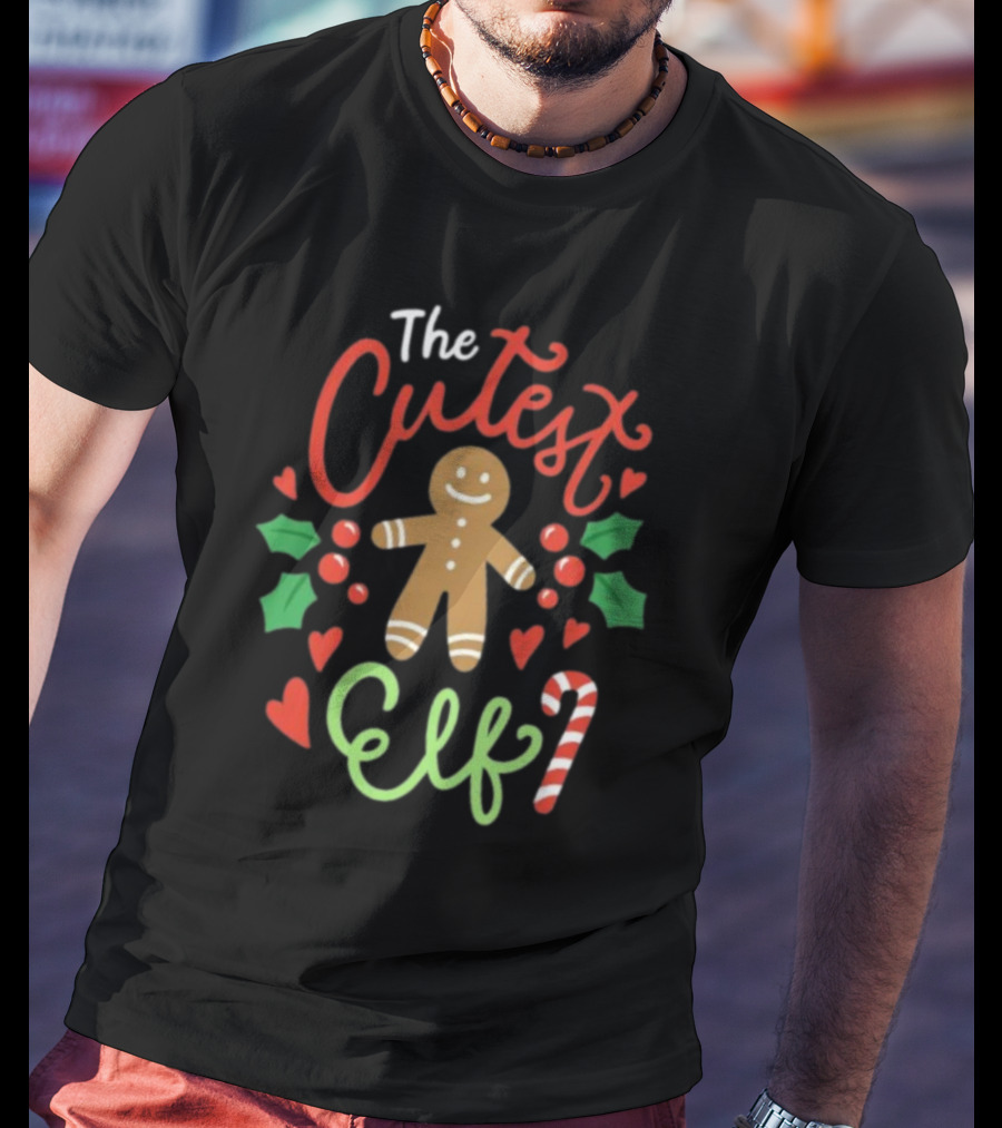 The Cutest Elf Gingerbread Candy Cane Holly T-Shirt