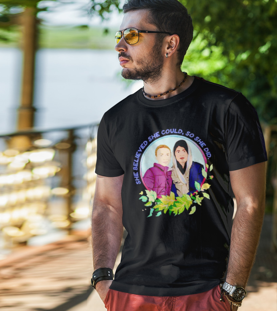 She Believed She Could So She Did Malala Yousafzai In Portrait With Flowers T-Shirt