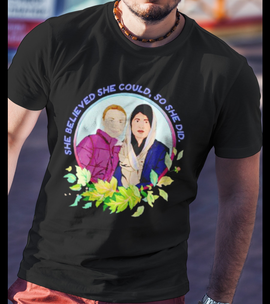 She Believed She Could So She Did Malala Yousafzai In Portrait With Flowers T-Shirt