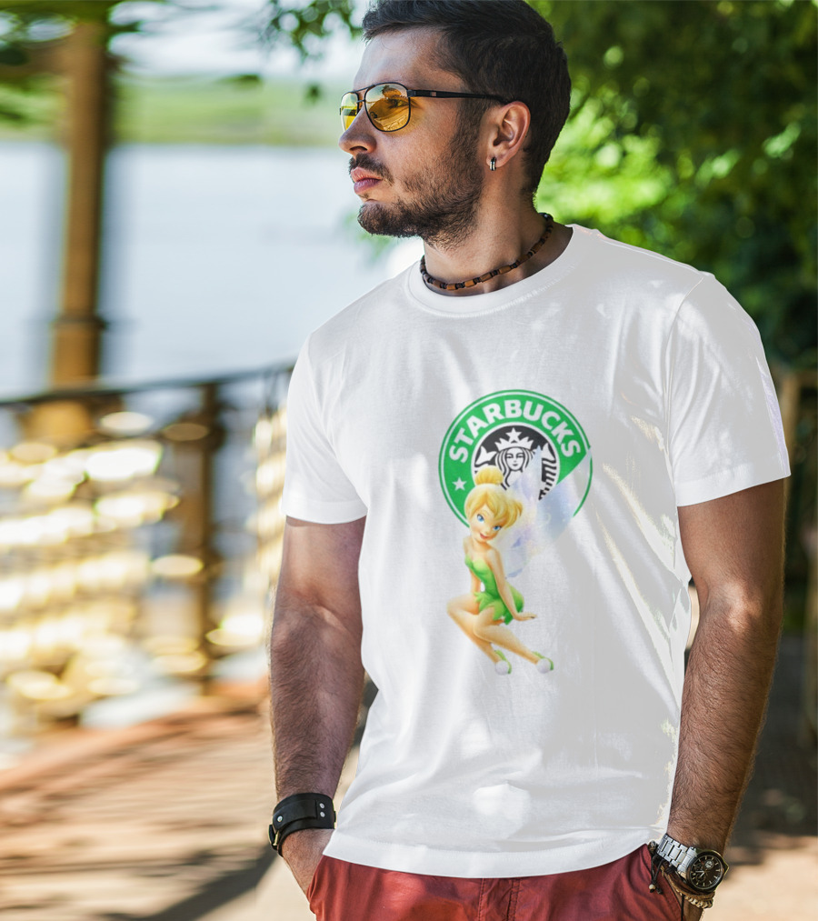 Starbucks Coffee Logo Featuring Tinker Bell Character T-Shirt