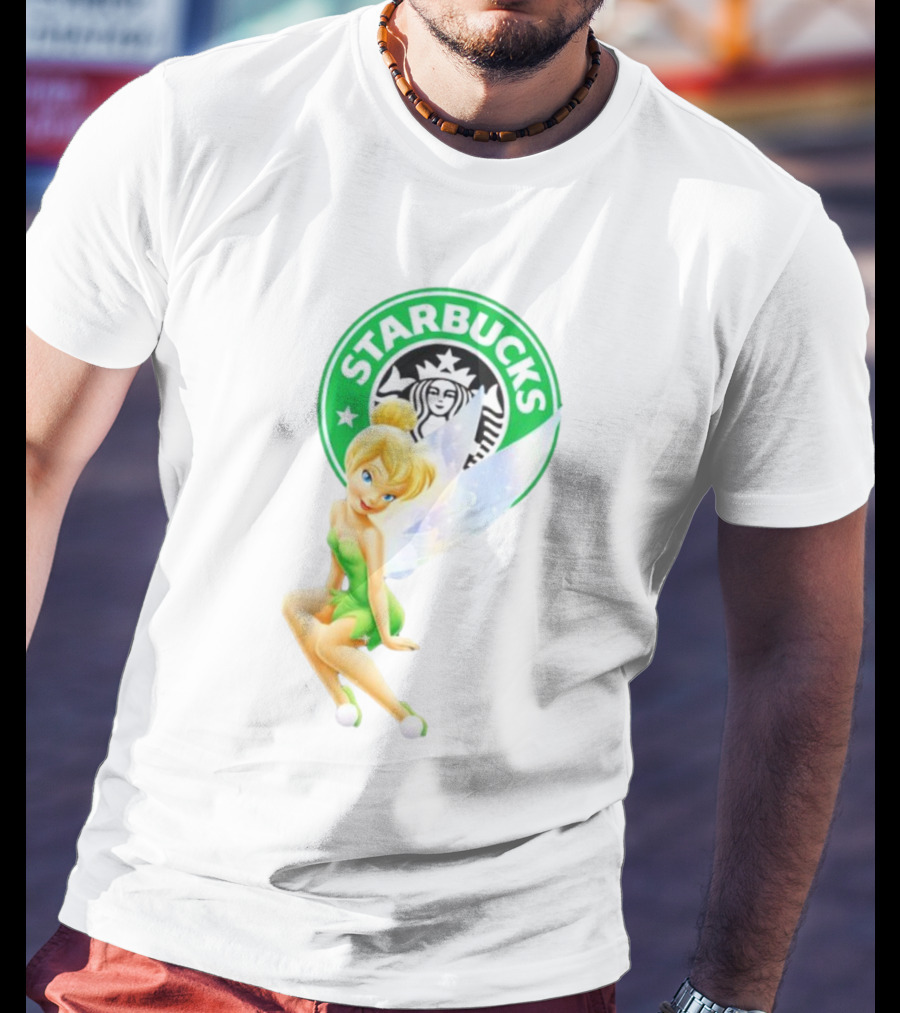 Starbucks Coffee Logo Featuring Tinker Bell Character T-Shirt