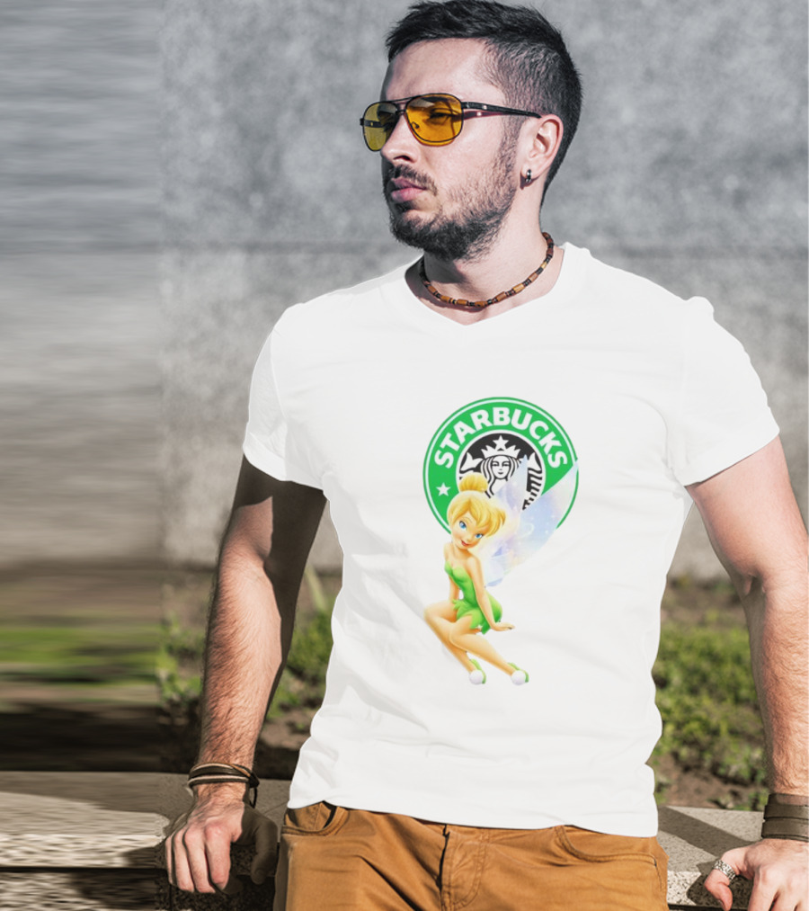 Starbucks Coffee Logo Featuring Tinker Bell Character T-Shirt