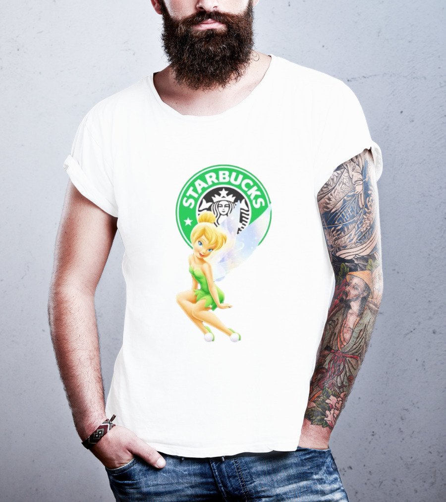Starbucks Coffee Logo Featuring Tinker Bell Character T-Shirt