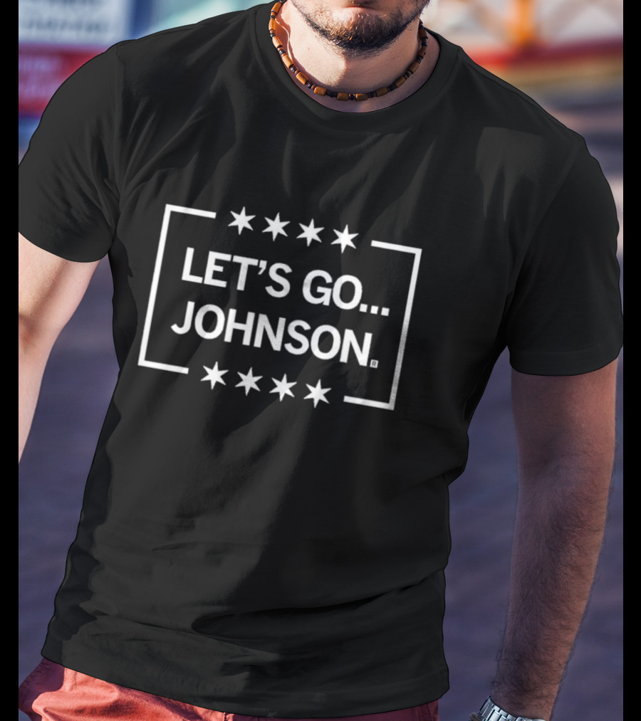 LET'S GO JOHNSON Stars Framed Text T-Shirt