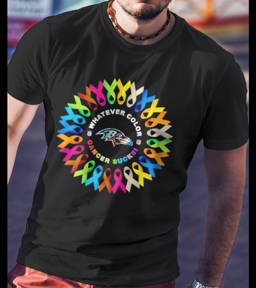 Baltimore Ravens Whatever Color Cancer Sucks Awareness Ribbons T-Shirt