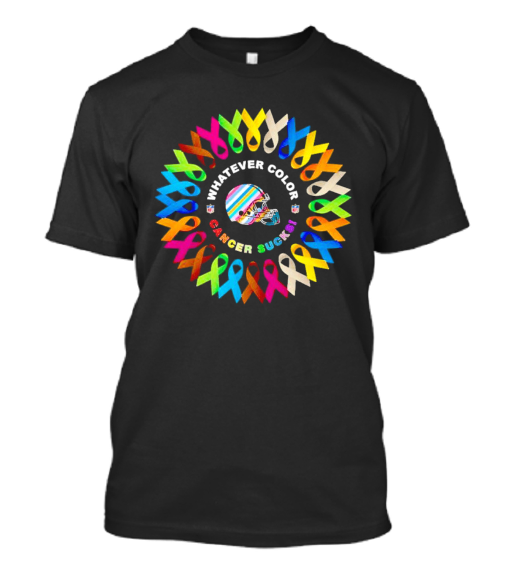 Cleveland Browns Whatever Color Cancer Sucks Ribbons And Helmet T-Shirt
