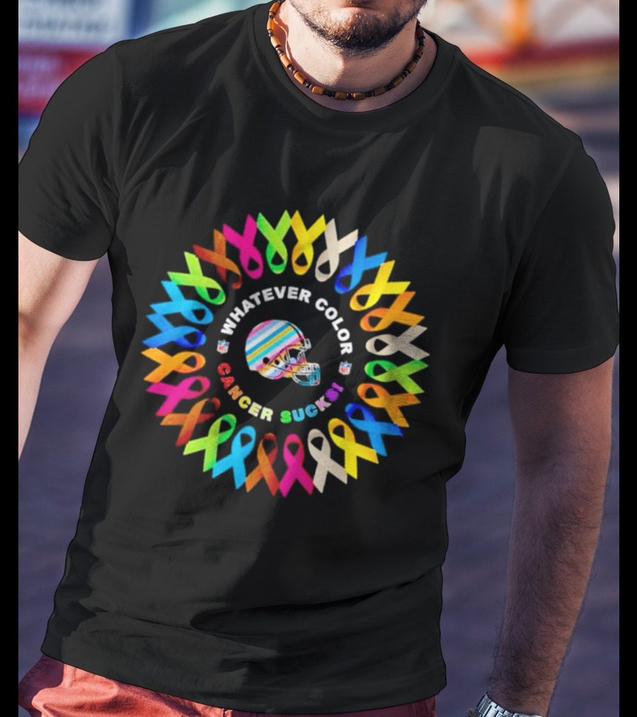 Cleveland Browns Whatever Color Cancer Sucks Ribbons And Helmet T-Shirt