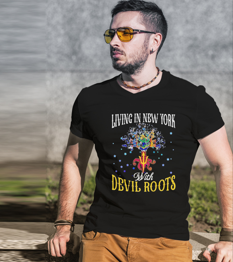 Living In New York With Devil Roots Tree And Stars T-Shirt