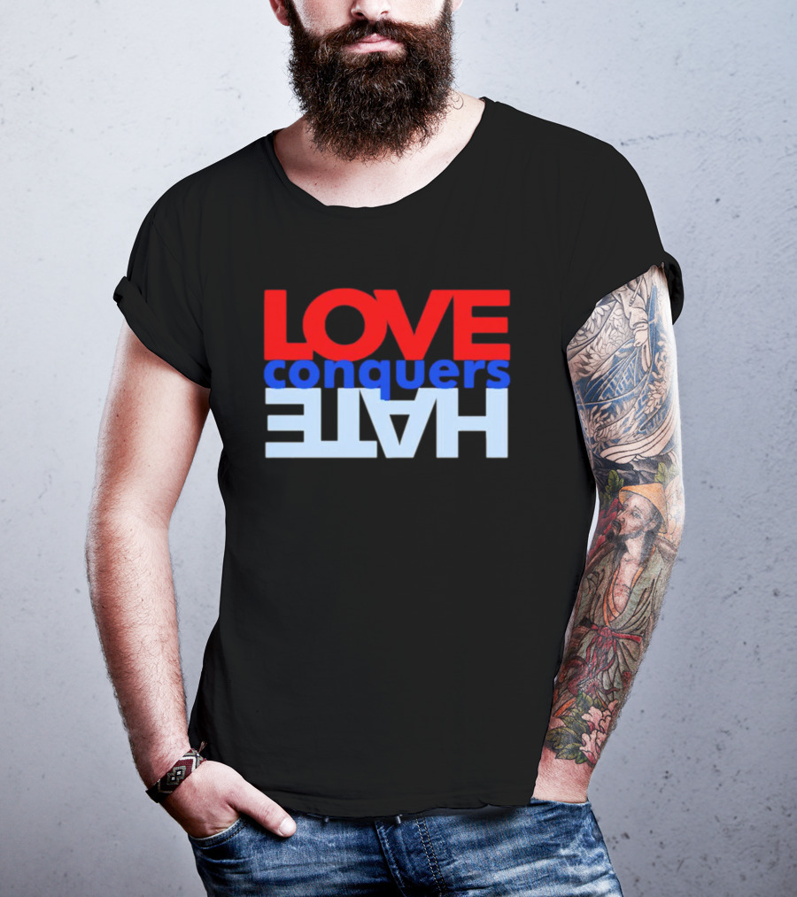 LOVE Conquers HATE Text Reversal T-Shirt