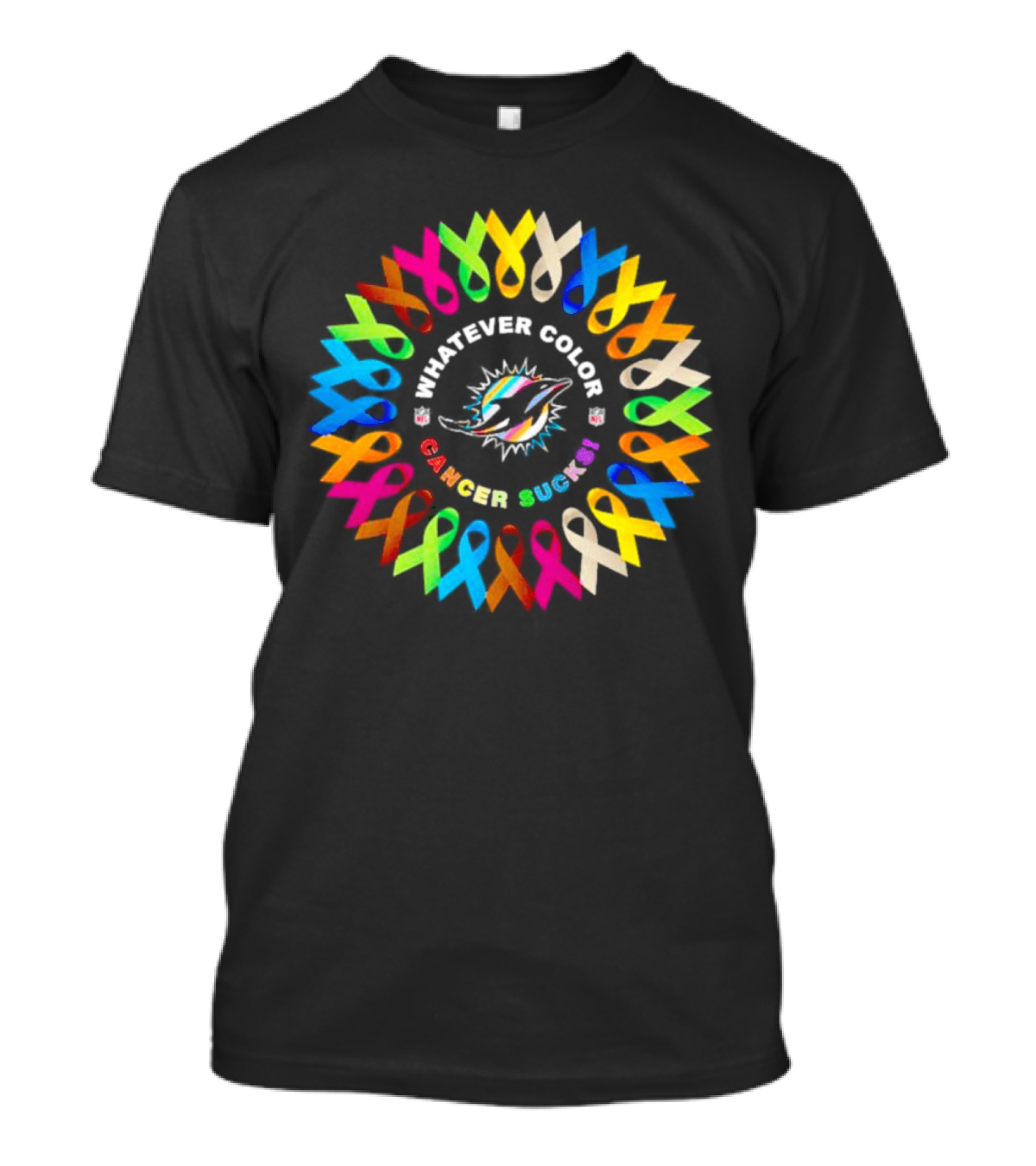 Miami Dolphins Whatever Color Cancer Sucks Ribbons T-Shirt