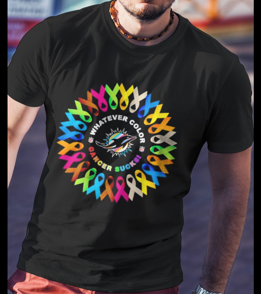Miami Dolphins Whatever Color Cancer Sucks Ribbons T-Shirt